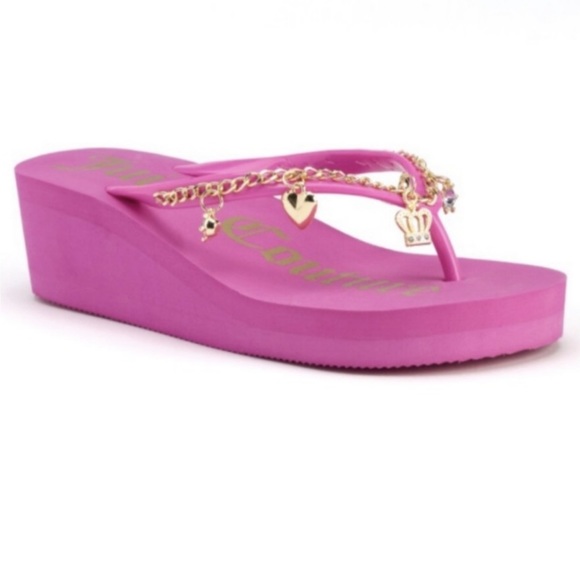 EUC - Juicy Couture “Sabrena Pink” Charm Wedge Sandals - Size 2 - Picture 7 of 7